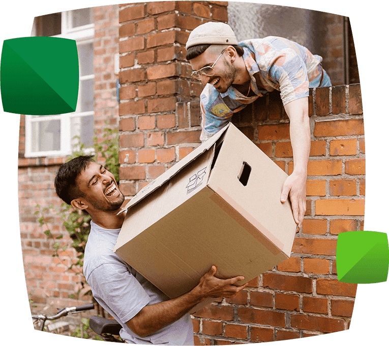 men passing a moving box