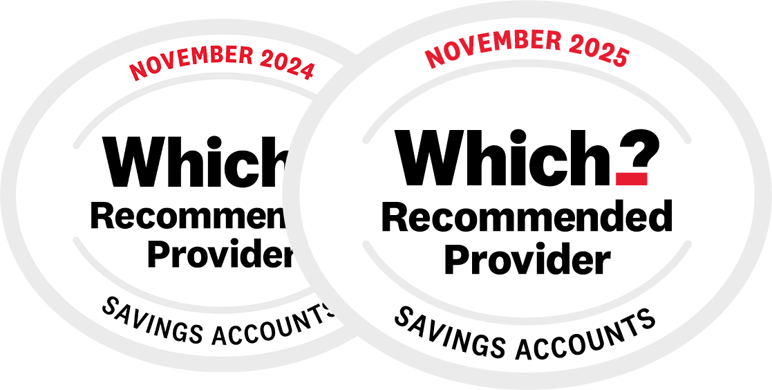 Which recommended provider award logos for savings accounts covering the period November 2024 and 2025, logos read "Which recommended provider savings accounts November 2024 and Which recommended provider savings accounts November 2025"