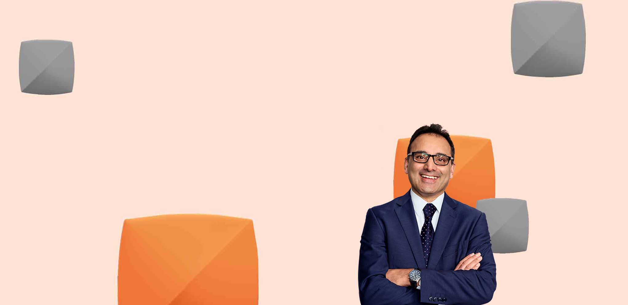 Smiling man on orange background